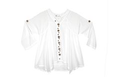 This one-sized tunic top is made from lightweight and breathable cotton voile with a tie that cab be tied at the back to give a snug look. The top features a series of wood-like buttons running down the front, adding a rustic and natural touch. #tlb #Solid #vacationclothing #VacationShirt White Tunic Shirt, Long Shirt Tops, White Tunic Tops, Hippie Look, Trendy Skirts, White Tunic, Tunic Shirt, Cotton Voile, Long Shirt