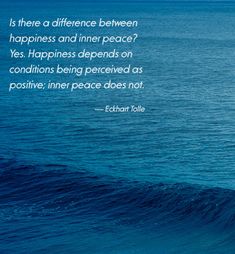 a man riding a surfboard on top of a wave in the ocean with a caption that reads, is there a difference between happiness and inner peace?