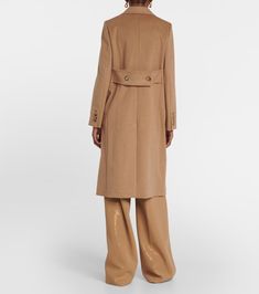 Elmi camel hair coat in brown - Max Mara | Mytheresa Luxury Beige Double-breasted Wool Coat, Luxury Belted Wool Coat With Notch Lapel, Formal Double-breasted Wool Coat With Belted Cuffs, Chic Camel Wool Coat For Work, Camel Long Wool Coat For Workwear, Chic Long Gabardine Wool Coat, Long Camel Wool Coat For Work, Chic Brown Wool Coat With Double-breasted Buttons, Chic Brown Wool Coat With Double-breasted Button Fastening