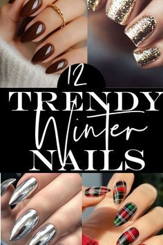 Winter Plaid Nail Designs, Winter Solstice Nails Art Designs, Holiday Nails Dark, Dark Winter Nail Designs, Edgy Winter Nails, Blue Winter Nail Ideas, Dark Holiday Nails, Chrome Winter Nails, Trendy Holiday Nails