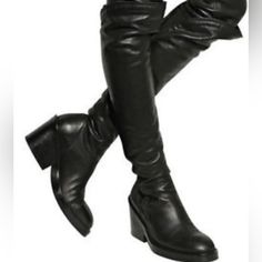 Ann Demeulemeester Leather Over-The-Knee Riding Boots Black Round-Toes Exposed Zip Closure At Sides Heels: 3.5" Designer Black Knee-high Boots For Fall, Ann Demeulemeester 90s, Ann Demeulemeester Boots, 90s Shoes, Black Riding Boots, Ann Demeulemeester, Shoes Brand, Moto Boots, Boots Black