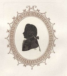 an old drawing of a woman's profile in a frame