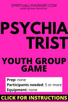 a pink poster with the words psychah trust youth group game written in black