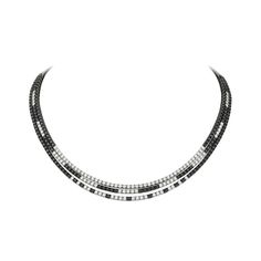 Black & White Diamond Layered Tennis Necklace-Princess Jewelry Shop Fine Jewelry Platinum Necklaces For Evening, Evening Platinum Fine Jewelry Necklaces, Evening Fine Jewelry Platinum Necklaces, Timeless White Gold Necklace For Evening, Timeless White Gold Evening Necklace, Elegant Double Strand Evening Jewelry, Luxury Double Strand Necklace For Formal Occasions, Elegant Double Strand White Gold Necklace, Elegant Silver Necklaces With Black Diamonds