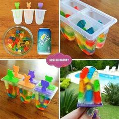 the gummy bear popsicle has been made with different colors and shapes to play with