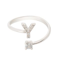 This simple but beautifully styled initial letter ring is perfect for those who covet delicate jewellery with a hint of sparkle offering a sophisticated finishing touch to any outfit.  Pretty and petite, this initial ring features an open band, which allows for slight adjustability with sizing. The opening is designed to be on top of your finger, where your zircon adorned monogram is on one side and a single larger cubic zirconia resides on the other. This ring looks great stacked with other rings.   What can be more personal than a name? Give this initial ring as the perfect personalised birthday gift.  This ring is made as an average size 6 (M) with a small amount of flexibility, that can easily be squeezed or opened very gently, to allow for a better fit. Handcrafted using 925 sterling Silver Initial Ring, Delicate Jewellery, Letter Ring, Initial Ring, Signature Jewelry, Delicate Jewelry, Initial Letter, Personalized Birthday Gifts, Ring Silver