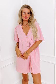 - Keep all eyes on your effortless style with this adorable romper! Short rolled sleeves and buttoned bodice is the epitome of summer charm. Whether you're strolling along the beach boardwalk or enjoying a rooftop brunch with friends, this versatile piece exudes casual elegance. Its playful silhouette offers a perfect balance between comfort and style, making it a must-have addition to your warm-weather wardrobe. Embrace the carefree spirit of the season in this irresistible ensemble - Unlined s Rooftop Brunch, Beach Boardwalk, Comfy Chic, Rolled Sleeves, Wooden Buttons, All Eyes, V Cuts, Casual Elegance, All About Eyes