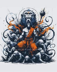 an image of a demon with many skulls and claws on his chest, surrounded by other demonic creatures