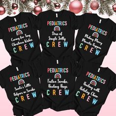 "Introducing our Matching Christmas Peds Crew Shirts, designed to celebrate the incredible dedication and compassion of pediatric nurses during the holiday season. These cute peds nurse tops are not just garments; they're a festive symbol of the love and care these healthcare heroes provide to their young patients. With cheerful and heartwarming designs, these shirts blend the spirit of Christmas with the commitment to healing.  Crafted with comfort in mind, they ensure that pediatric nurses can spread joy and warmth while working tirelessly to make children smile, even during the holidays. Show your support and appreciation for these Christmas angels in scrubs with our Christmas pediatrician t-shirts, a perfect way to say \"thank you\" for the gift of compassionate care they give year-rou Ped Nurse, Peds Nurse, Healing Hugs, Nurse Mom, Healthcare Heroes, Child Smile, Pediatric Nursing, Nursing Tshirts, Crew Shirt