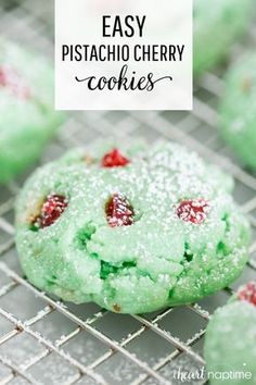 easy pistachio cherry cookies on a cooling rack