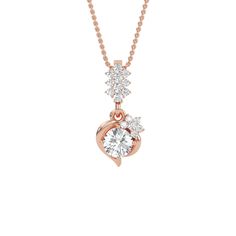 a rose gold necklace with two diamonds on the front and back, hanging from a ball chain