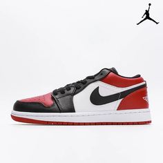 Air Jordan 1 Low 'Bred Toe' White Black University Red-553558-612-Sale Online Red Jordan Shoes For Streetwear, Sporty Sneakers With Contrast Color For Sports, Red Jordan Shoes With Red Sole For Streetwear, Low-top Contrast Color Sneakers For Streetwear, Low-top Sneakers With Contrast Color For Streetwear, Black Color Block Sneakers For Streetwear, Casual Red Jordan Shoes With Red Sole, Sporty Red Color Block Sneakers, Red Color Block Sporty Sneakers