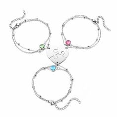 PRICES MAY VARY. 3pc FRIENDSHIP BRACELET GIFTS - best friend BRACELET set is suitable for women. Dainty and Cute BBF jewelry for you and your best friend, let her know that you are Best Friend Forever | best friend birthdaygifts,best friend gifts,best friend bracelet,best friend bracelet for 3 women, friendship bracelets for 3 friends, friendship bracelets for women, bbf bracelet for 3 friends. BEST FRIENDS BRACELET FOR 3 FRIENDS- Each set includes 3 heart puzzle pieces, allowing you to represen Personalized Metal Heart Bracelet For Friendship, Heart Puzzle Piece, Bff Bracelet, Bff Stuff, Shape Puzzle, Relationship Bracelets, Bff Bracelets, Women Friendship, Best Friend Bracelets