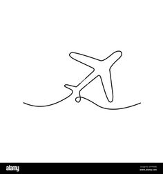 an airplane is flying in the sky continuous line drawing - stock image, black and white