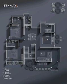 the floor plan for an apartment with two levels and three rooms, including one bedroom