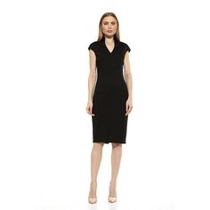 Women's ALEXIA ADMOR Katrina Splitneck Midi Sheath Dress Fitted V-neck Bodycon Dress For Office, Fitted Flattering V-neck Spring Dress, Flattering Fitted V-neck Spring Dress, Flattering Solid Color Bodycon Dress, Solid Color Flattering Bodycon Dress, Elegant Solid Sheath Bodycon Dress, Formal V-neck Midi Dress, Elegant Stretch Sleeveless Dress For Formal Occasions, Elegant Formal Stretch Sleeveless Dress