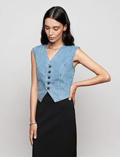 FINAL SALEChic and versatile denim fitted button vest .Runs a little small . 100% cotton denimLinedSize S bust 34"Size M bust 36"Total Length 18"Model is wearing a size small and model's height is 5.9"Imported Fitted Vest, Button Vest, Pixie Market, Trendy Tops For Women, Fashion Shop, Trendy Tops, Tops For Women, Fashion Essentials, Womens Fall