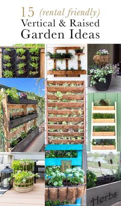 several different types of vertical and raised garden ideas