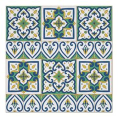 a blue and green tile design