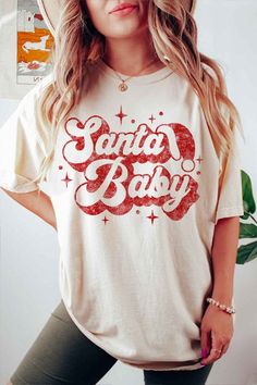 Santa Baby Christmas T-Shirt Plus Size Premium Cotton Unisex Sizing Classic Fit Best Of The Best Made In: Usa Mens Pjs, Adult Bedding, Womens Pjs, Kids Pjs, Festival Shop, Baby Christmas, Santa Baby, Baby T Shirt, Kimono Cardigan