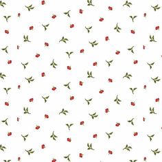 a white background with small red flowers and green leaves on the bottom half of it