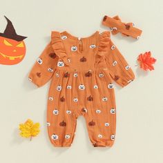 Includes: Romper & BowMaterial: Cotton BlendGender: GirlsPattern: PumpkinsSleeve Length: LongSummary: Baby Toddler Long Sleeve Ruffles Pumpkin Jack-o-Lantern Romper with Matching Bow 2 Piece Fall Halloween Set Playful Playwear Sets For Fall, Cute Cartoon Print Fall Sets, Cute Cartoon Print Sets For Fall, Playful Cartoon Print Sets For Fall, Playful Long Sleeve Sets For Fall, Cute Long Sleeve Sets For Fall, Printed Cotton Sets For Fall, Fall Playtime Long Sleeve Sets, Fall Playtime Sets With Long Sleeves