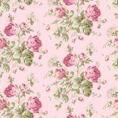 a pink and green floral wallpaper with roses