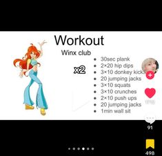 the workout schedule is displayed in this screenshoter's phone screen shot, with an image of a woman holding a tennis racquet