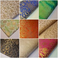 six different types of brocades in various colors