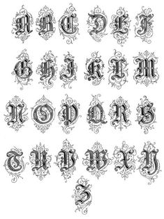 an old fashioned alphabet with swirly designs