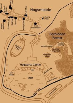 a map showing the location of hogsmead and forbidden forest in harry potter's castle