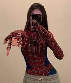 Spiderman Costume, Spiderman, A Woman, Cell Phone, Halloween