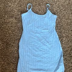 Has Slits At The Bottom, Worn Once, Blue And Originally Bought From Shein Spring Mini Bodycon Dress With Side Slits, Blue Ribbed Sleeveless Bodycon Dress, Sleeveless Ribbed Blue Bodycon Dress, Casual Blue Dresses With Side Slits, Blue Ribbed Mini Bodycon Dress, Light Blue Sleeveless Casual Bodycon Dress, Casual Light Blue Sleeveless Bodycon Dress, Spring Blue Ribbed Mini Dress, Blue Ribbed Knee-length Bodycon Dress