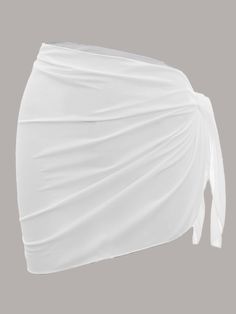 White  Collar  Fabric Plain  Embellished Slight Stretch  Swimming & Beach White Skirt Cover Up, Aesthetic Shein Clothes, Beach Cover Up, White Beach Skirt, White Swimsuit Coverup, Swimming Skirt, Clothes Shein, White Coverup, White Skirt Summer