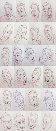 some drawings of different faces and expressions for the character's face, from one to five