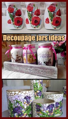 Decoupage jars ideas. Decoupage jars tutorial. How to decoupage on glass jars.
Decoupage of jars can be done with any material – metal, plastic, ceramic, tin, glass, wood. And it can be easily mastered by everyone. Thus, you can make amazing things with your own hands. For beginners, there are simple techniques that are easy to learn, even for children who have some basic creative skills. Decoupage On Glass Jars, Easy Mason Jar Crafts Diy, Decoupage On Glass, Fancy Curtains, Jars Ideas, Crafts With Glass Jars, Decoupage Jars, Decoupage Tutorial, Decoupage Decor