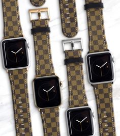 "Brown and dark tan checkered on a vegan faux leather Apple Watch band. Sophisticated and on trend edge for your AppleWatch Series 1, 2, 3, 4, 5, 6, 7 or SE.  NOTE ON GOLD APPLE WATCHES. Apple's \"gold\" color is a moving target. The tone changes from year to year. Our Gold buckles and lugs are yellow gold. For the Gold Series 4 Apple Watch, our Rose Gold buckles and lugs look better with a muted, coppery gold. { b a n d * d e t a i l s } Faux Leather Buckle/Lugs in matte finish Underside is gra Gray Fits, Brown Apple, Brown Checkered, Leather Apple Watch Band, Apple Watch Sizes, Gold Apple Watch, Ultra Series, Apple Watches, Gold Apple