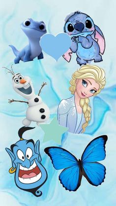 frozen princesses and their favorite characters are depicted in this cartoon character wallpapers