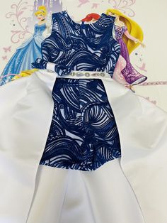 Amazing unique fun fashion outfit in blue and white colors: white romper with blue silk velvet and glitter and blue satin skirt. Romper is made from high quality satin and decorated with blue silk velvet and glitter fabric. Zipper back. The skirt is made from blue satin. The belt is decorated with gems. Ready to ship in 3-4 weeks. Fitted Satin Pageant Dress, Blue Satin Dress For Costume Party, Elegant Blue Pageant Dress For Party, White Sleeveless Pageant Dress For Party, Blue Fitted Dress-up Sets, Blue Satin Sets For Summer, White Fitted Sleeveless Pageant Dress, White Sleeveless Dress-up Set, Elegant Fitted Blue Pageant Dress