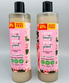 Love Beauty and Planet Color Care Shampoo, Murumuru Butter & Rose Silicone-Free, 20 oz 2 pack per order x 20 fl oz  Product is Brand New! Product Details Vibrancy for Color-Treated Hair & Acts of Love for Our Planet 97% Naturally Derived 100% Biodegradable Formula PeTA Approved Vegan Global Animal Test Policy Yes Natural Coconut Oil Yes Natural Murumuru Butter Yes Ethically Sourced Rose Yes Safe for Colored Hair Yes with Plant Based Detanglers Yes Formulated Without Microplastics Yes Formulated Without Phthalates No Silicones No Parabens No Dyes No Guilt Give a little love to your beauty, sprit and planet every day in your shower. Our Purpose We're committed to small acts of love that make you and our planet a little more beautiful every day. Because you're at your best when the planet is, Butter Rose, Beauty And Planet, Planet Colors, Acts Of Love, Sulfate Free Shampoo, Colored Hair, Sulfate Free, Color Treated Hair, Color Care