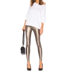 Commando Faux Leather Leggings In Color Gold Add Edge To Your Look With Cult Favorite Faux Leather Leggings In Black By Commando. Firming, Smoothing Fabric That Doesn't Bag Or Sag. These Faux Leather Leggings Are Seriously Smoothing And Provide All-Day Comfort You Can Style From Day To Night. Trendy Overalls, Leather Legging, Gym Shark, I Am Gia, Faux Leather Fabric, Faux Leather Leggings, Style Expert, Leather Leggings, Fashion Help