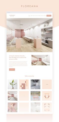 the website design for floreana is shown in pink and white colors, with an open