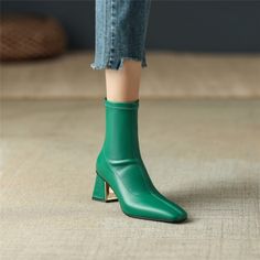 As low as $55.00 Winter Green Ankle-high Heeled Boots, Green Ankle-high Heeled Boots For Winter, Green Ankle-high Martin Boots For Winter, Trendy Green Heeled Boots For Winter, Green High Ankle Martin Boots For Fall, Trendy Green Ankle-high Heeled Boots, Elegant Chunky Heels, Block Heel Ankle Boots, Casual Socks