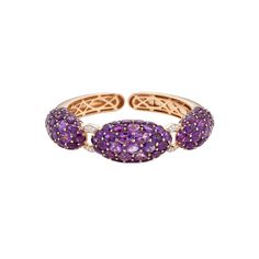 18kt Rose Gold Amethyst Dome Bangle: 40.00cts of oval cut amethyst 0.26 carats round diamonds Luxury Amethyst Bracelets For Formal Occasions, Luxury Yellow Gold Amethyst Bracelets, Luxury Oval Diamond Bracelet With Gemstone, Luxury Round Amethyst Bracelets, Elegant Amethyst Bangle Bracelet, Luxury Amethyst Bangle Bracelet, Luxury Oval Stone Bracelets, Luxury Oval Bracelets With Stones, Luxury Purple Bracelets For Wedding