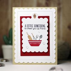 a little something to cheer you up friend card with scissors, spoons and utensils