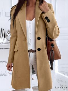 Lasaky - Womens Classic Single Breasted Lapel Blazer: Sophisticated Long Sleeve Outerwear for Work and Office Attire Winter Trench, Fall Fashion Coats, Demin Jacket, Knee Length Coat, Summer Boots, Coats Women, Inspirational Design, Long Winter, Woolen Coat