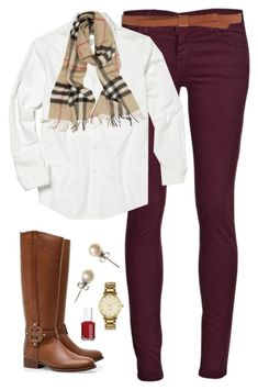 Classic Cute by classically-preppy on Polyvore featuring Polo Ralph Lauren, Current/Elliott, Tory Burch, J.Crew, Burberry, Ganni, Essie and Kate Spade Maroon Boots, Mode Tips, Current Fashion Trends, Fall Clothes, Wasp, Stitch Fix Style, Fall Winter Fashion, Hijab Style, Winter Clothes