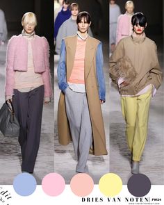 Soft pastel color combinations seen at Dries Van Noten Fall Winter 2024 runway collection. Are you using these color palettes in your designs? Tag me @thepatternedit on instagram. Love seeing what you create! #colortrends2024 #driesvannoten #pastel #pink #fashion #fashiontrends2024 #colortrendforecation #fallfashion #winterfashion #pasteloutfits #colortrends2025 Pastel Color Combinations, 2024 Runway, Print And Pattern, Pastel Outfit, Textile Print, Pastel Fashion, Print Studio