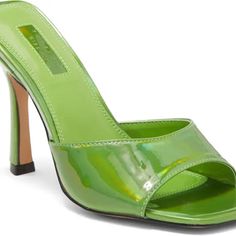 A Shiny Slide Sandal Lifted By A Stiletto Heel Offers Chic Day-To-Night Style. Super Gorgeous! Brand New, I Ordered The Wrong Size And It Was Final Sale So I Can’t Return. Green Pointed Toe Sandals For Night Out, Green Heels With Wrapped Heel For Night Out, Green Wrapped Heel For Night Out, Green Heels With Heel Strap For Cocktail, Glamorous Green Heels With Closed Toe, Green Open Heel Sandals For Night Out, Green Heel Strap Heels For Cocktail, Green Round Toe Heels For Cocktail, Green Block Heel Sandals For Night Out