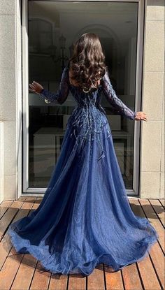 Blue Long Sleeves Slit Prom Dress Long Party Dress Evening Dress SH903 – shinydress Long Sleeve Evening Gowns, Fairytale Dress, Dream Dresses